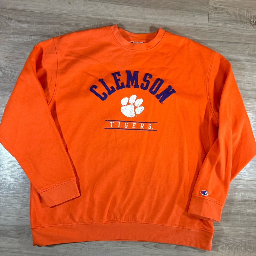 Champion Clemson Tigers Men's Orange Embroidered Crew Neck Sweatshirt Size‎ XL
